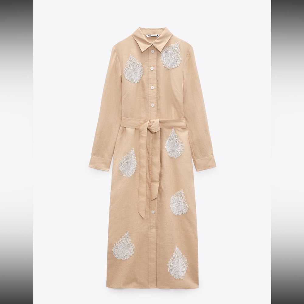 Zara long sleeve button up linen dress